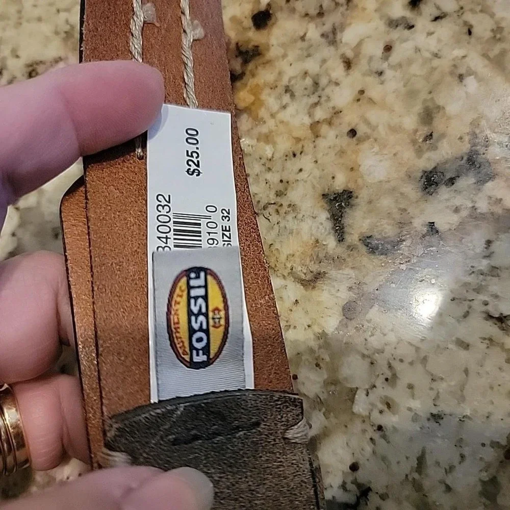 Fossil Genuine Leather Belt Mens Light Brown Silver Buckle 30/32